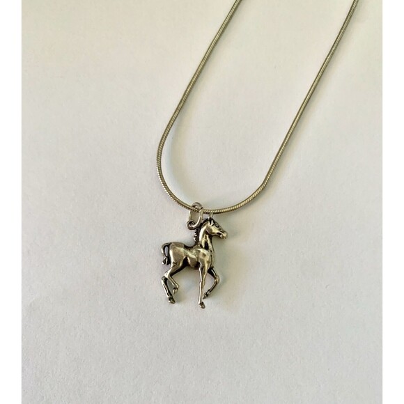 Horse Italy 925 Sterling Silver Pony Mustang Pendant 16” Chain Necklace Vintage - Picture 1 of 7